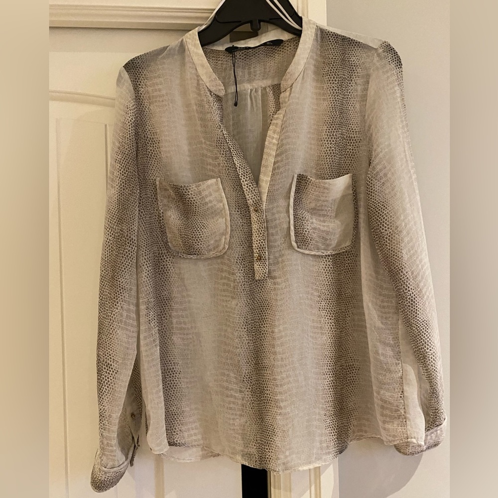Zara Sheer Animal Print Blouse - Size L
